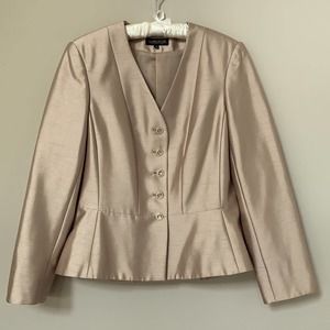 John Meyer shimmery tan/beige peplum style blazer jacket shoulder pads lined 10